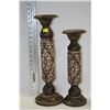 Image 1 : PAIR OF WOOD CARVED CANDLE HOLDERS ( CRACKED )