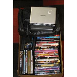 LARGE BOX OF DVDs W/ DVD PLAYER