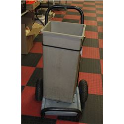 CART WITH GARBAGE CAN ON WHEELS