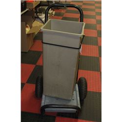 CART WITH GARBAGE CAN ON WHEELS