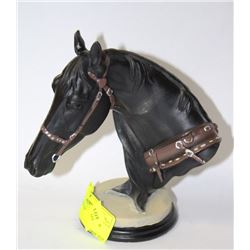 BLACK HORSE HEAD FIGURE ON STAND