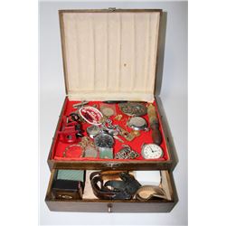 ESTATE JEWELRY BOX WITH POCKET WATCHES