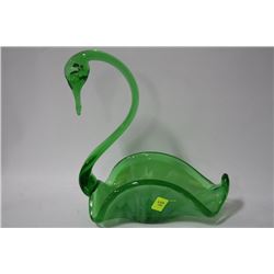 GREEN GLASS ART SWAN