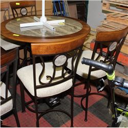 NEW WOOD AND STONETOP BAR TABLE W 4 STOOLS