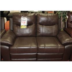 BROWN POWER RECLINING LEATHERETTE LOVE SEAT