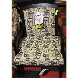 WOOD & FABRIC PATTERNED ACCENT CHAIR