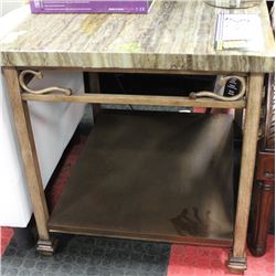 FAUX MARBLE TOP WOOD & METAL END TABLE