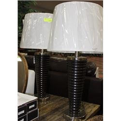 PAIR OF BLACK AND CHROME NEW TABLE LAMPS