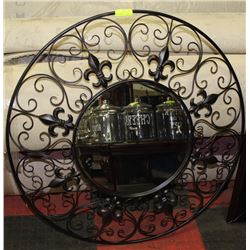 WROUGHT IRON "FLEUR DE LIS"  ROUND MIRROR
