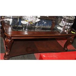 CARVED WOOD & GLASS COFFEE TABLE