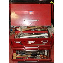 LARGE RED TOOL BOX AND CONTENTS