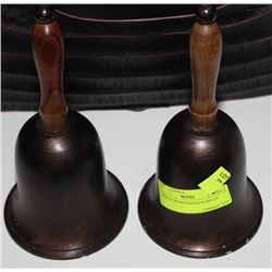 PAIR OF WOOD HANDLED BELLS
