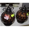 Image 1 : PAIR OF COPPER TONE METAL AND GLASS LANTERN STYLE