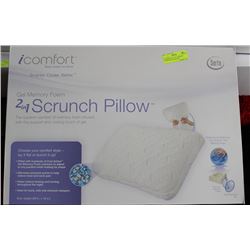 ICOMFORT 2 IN 1 GEL MEMORY FOAM SCRUNCH PILLOW