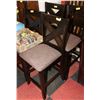 Image 1 : DARK BROWN WOOD AND FABRIC BAR STOOLS X4