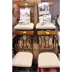 METAL & WOOD WHITE FABRIC SIDE CHAIRS X4