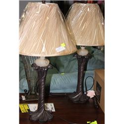 PAIR OF BEIGE WOOD & GLASS TABLE LAMPS