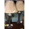 Image 1 : PAIR OF BEIGE WOOD & GLASS TABLE LAMPS