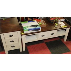 CREAM AND BROWN COFFEE TABLE AND END TABLE SET