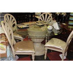 ORNATE STYLE ROUND GLASS TOP TABLE WITH 4 ORNATE