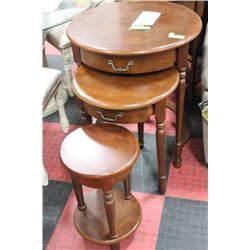 WOODEN 3 PIECE NESTING TABLE SET WITH 2 DRAWERS