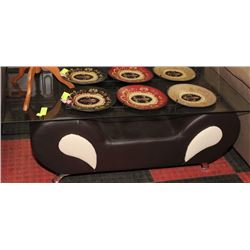 MODERN STYLE LEATHERETTE GLASS TOP COFFEE TABLE