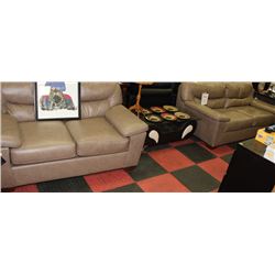 BEIGE LEATHER SOFA & LOVE SEAT - HOLE IN BACK