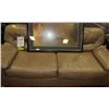Image 2 : BEIGE LEATHER SOFA & LOVE SEAT - HOLE IN BACK