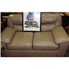 Image 3 : BEIGE LEATHER SOFA & LOVE SEAT - HOLE IN BACK