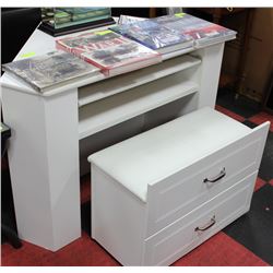 WHITE MEDIA CENTRE WITH HIDDEN STORAGE BENCH STOOL