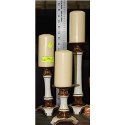 SET OF 3 WHITE & COPPER CANDLE HOLDERS
