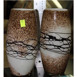 PAIR OF GLASS WHITE AND BROWN DESIGNER VASES