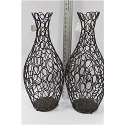 PAIR OF METAL LINK VASES