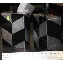 PAIR OF BLACK AND SILVER VASES