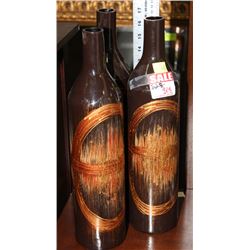 NEW 3 PC BLACK AND GOLD TONE VASE SET