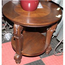 2 TIER ROUND CARVED WOODEN END TABLE
