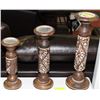 Image 1 : SET OF 3 WOOD CARVED CANDLE HOLDERS