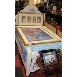 WHITE CARVED STYLE DOUBLE BED W/ FAUX CRYSTAL BED