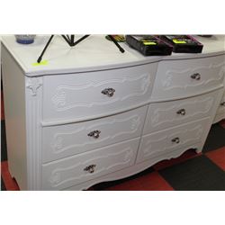 WHITE CARVED STYLE 6 DRAWER DRESSER & MIRROR
