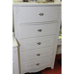 WHITE CARVED STYLE 5 DRAWER STAND UP DRESSER
