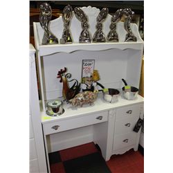 WHITE CARVED STYLE DESK & HUTCH