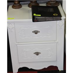 WHITE CARVED STYLE 2 DRAWER NIGHTSTAND