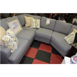 4 PIECE GREY FABRIC CORNER SECTIONAL WITH THROW