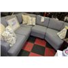 Image 1 : 4 PIECE GREY FABRIC CORNER SECTIONAL WITH THROW