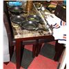 Image 1 : FAUX MARBLE TOP WOODEN TABLE WITH 4 LEATHERETTE