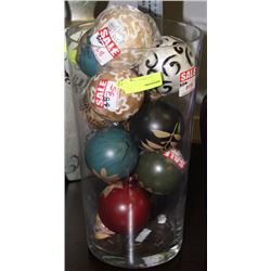 LARGE GLASS VASE W DECORATIVE BALLS