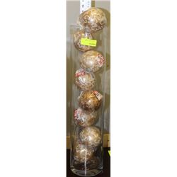 LARGE GLASS VASE W DECORATIVE BALLS