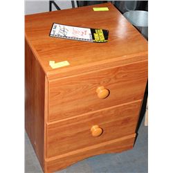 2 DRAWER WOOD TONE NIGHT TABLE *CRACK ON EDGE*