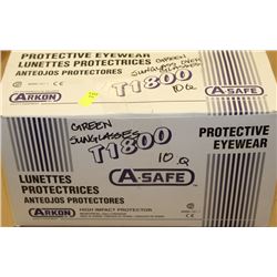 BOX OF T1802 GREEN LENS PROTECTIVE EYEWEAR