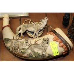 LARGE HANGING WOLF & HORN WALL ORNAMENT